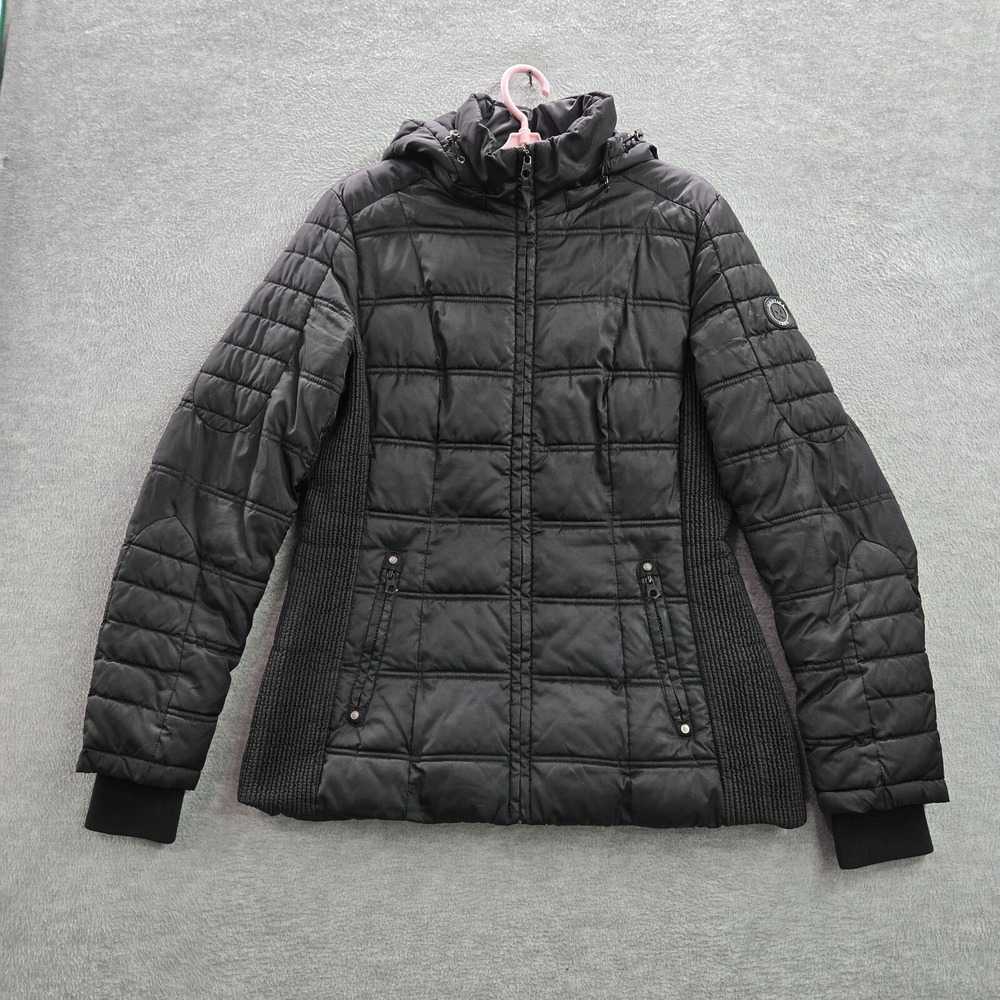 Nautica Women Jacket L Black Puffer Hooded Long Sleeve Pockets Full Zip